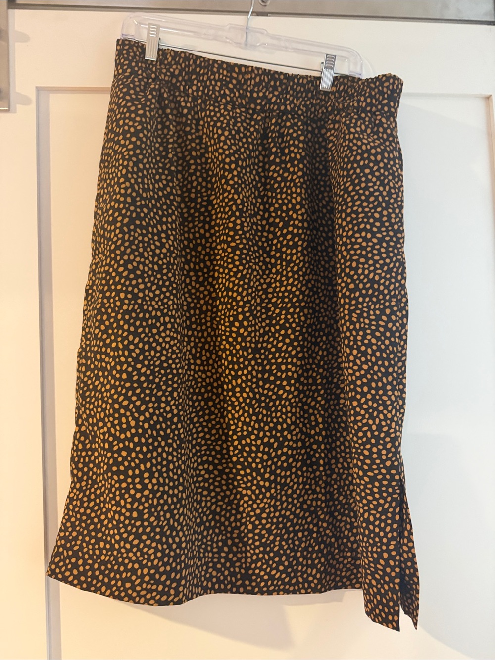 J. Crew Black Midi Skirt with Tan Dot Print